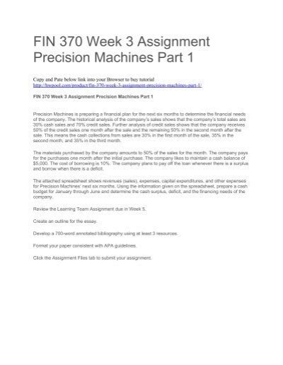 Uop FIN 370 Week 3 Team Assignment Precision Machines Part 